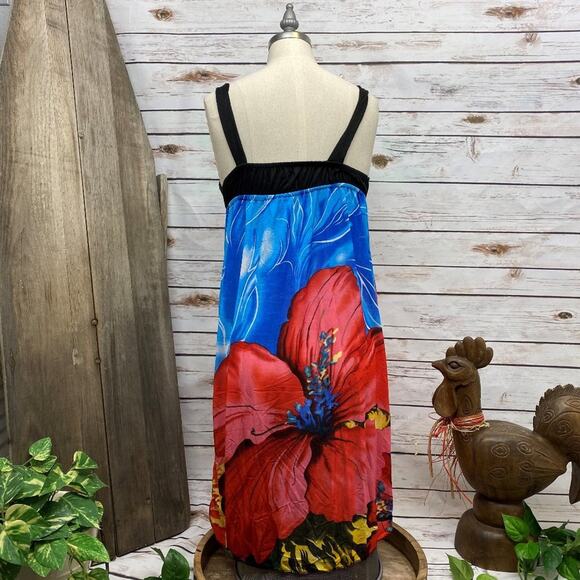 Summer Beach Cover Up Dress Halter Dress Youth XL Red Hibiscus - Picture 2 of 7